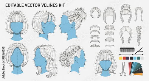 Editable Vector Hairline Kit for Stylists and Designers.