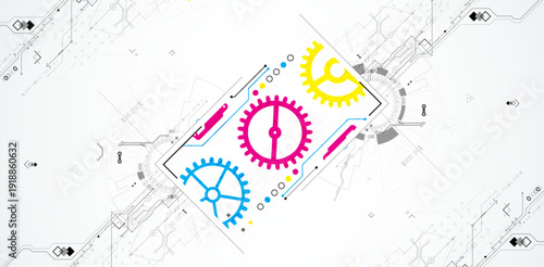 Abstract ART technological background with various elements. CMYK concept. Vector