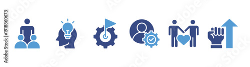 Team building banner web icon vector illustration concept with icons of team spirit, inspiration, goals, competence, support, and motivation