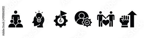 Team building banner web icon vector illustration concept with icons of team spirit, inspiration, goals, competence, support, and motivation