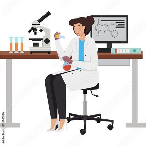 Woman scientist leading medical experiment vector icon isolated on white