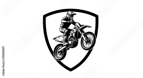 Motorcyclist Riding Dirt Bike Shield Logo.