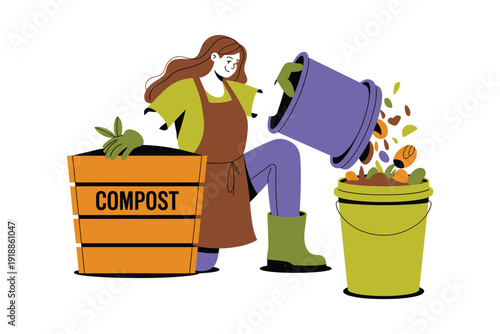 A person is adding organic waste to a compost bin for gardening.