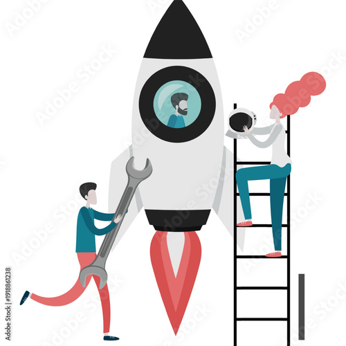 Business team launching startup project racket vector icon isolated on white