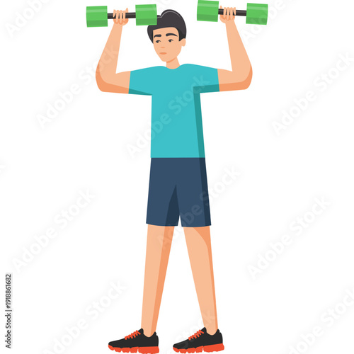 Man training with dumbbells weight vector icon isolated on white