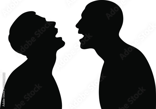 Two men in black silhouette arguing or talking to each other