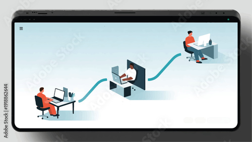 Illustration Of A Curved Timeline Like A Path Of Light Connecting A Home, Coworking Space, And Office Vector Design Template