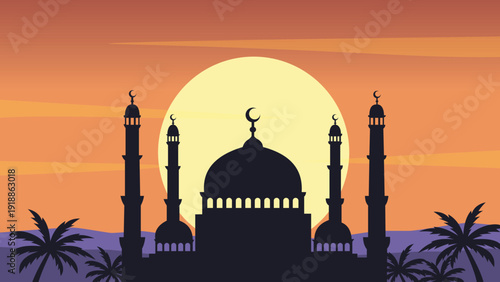 Grand Mosque Silhouette Against Amber Dusk