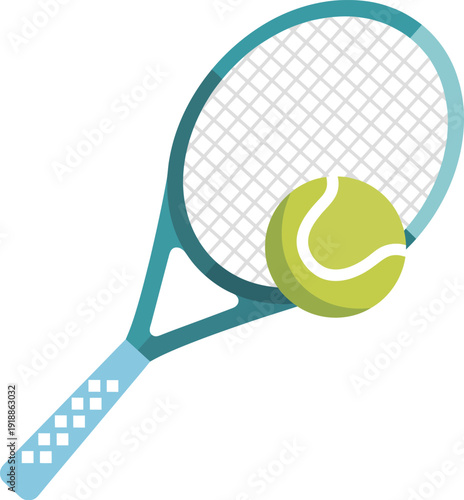 A vibrant illustration of a tennis racket and ball captures the excitement and energy of sports, making it suitable for various athletic themed applications.
