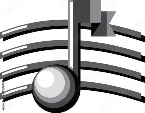 A creatively designed musical note against a staff represents the beauty of music, making it an ideal image for projects themed around music and artistic expression.