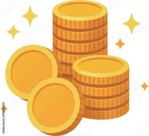 A visually appealing image of shiny gold coins stacked together with sparkling effects, ideal for themes related to wealth, prosperity, or finance.