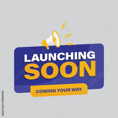 Attractive launching soon announcement banner for new product releases or upcoming business events in flat style