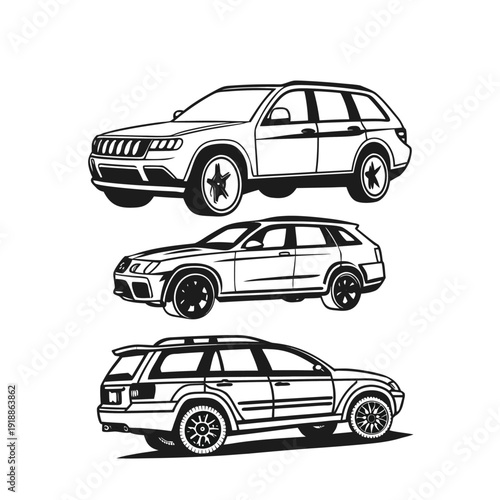 Three SUV vehicle outlines ready for design use.