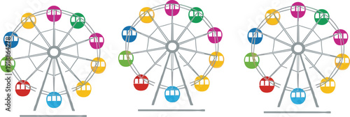 Ferris wheel amusement ride collection with colorful cabins carnival vector illustration isolated design set