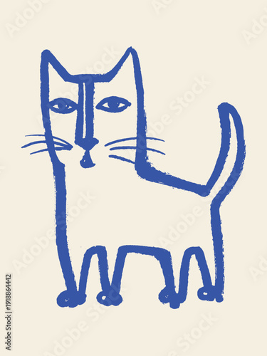 Cat standing naive bold line art vector illustration