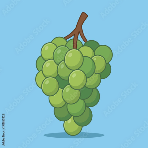 A bunch of fresh green grapes is depicted against a soft blue background, representing vitality, freshness, and the sweet delights of nature's bounty in an appealing visual style.