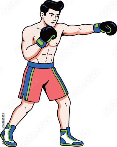 This striking illustration of a boxer in action illustrates strength, determination, and energy, making it ideal for promotional materials geared towards sports and fitness.