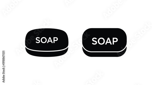 Two black soap bars with white text a simple silhouette