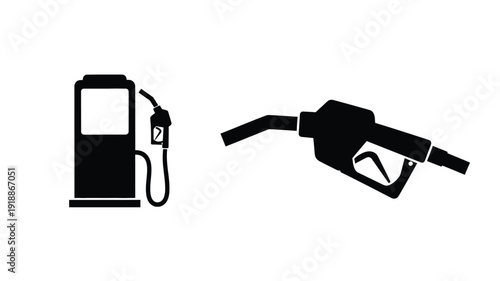 Gas pump and nozzle graphic a simple black silhouette