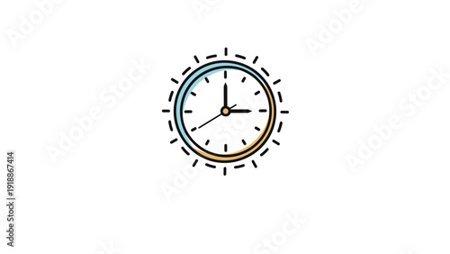 Minimalist clock icon displays time management concepts through a clean line art design with a colorful circular gradient border.