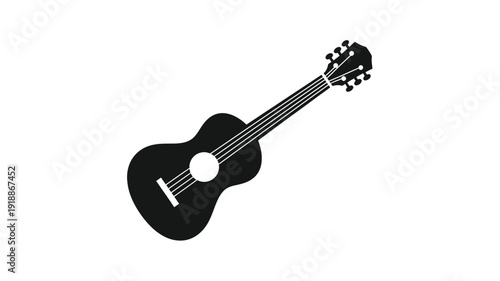 A simple black acoustic guitar design starkly rendered as a silhouette