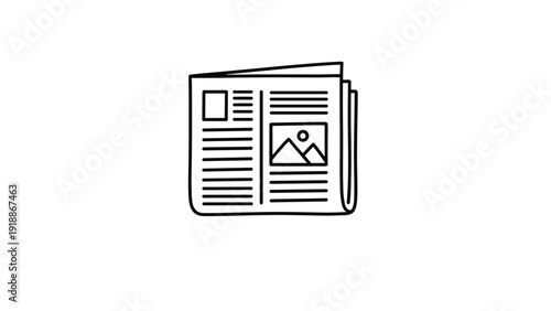 Simple hand drawn sketch of a newspaper illustrates media communication and daily news reporting in a minimalist doodle art style.