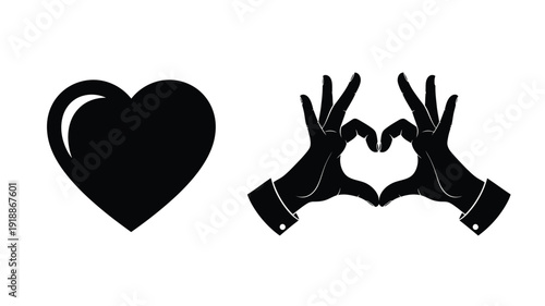 Black heart and hands forming a heart shape a striking silhouette