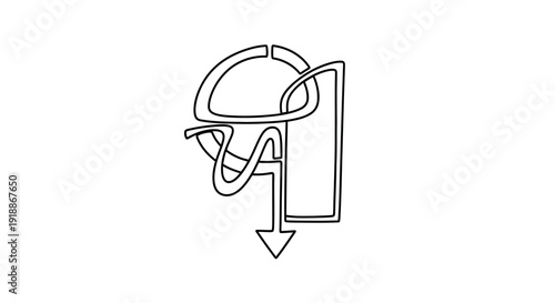 A simple line drawing of a helmet with a chin strap