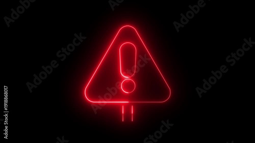 Animated warning sign line icon. Traffic safety improvement animation. Indicator signaling potential hazards. Road infrastructure. Isolated element on dark background. Neon line warning attention ,