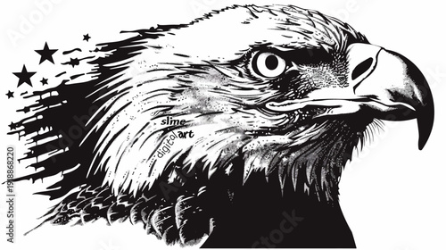 Bold eagle head vector illustration with stars design and copy space