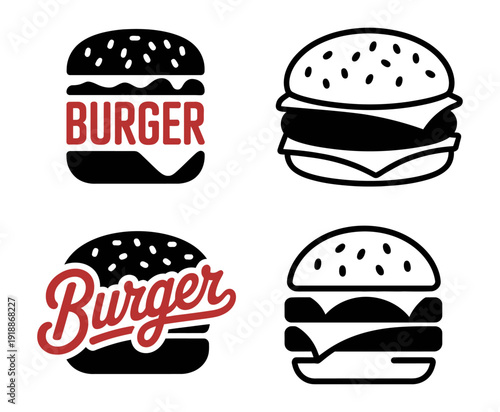 burger logo emblem, premium fast food badge design featuring a flame-grilled beef patty icon for restaurant branding and ranking levels.