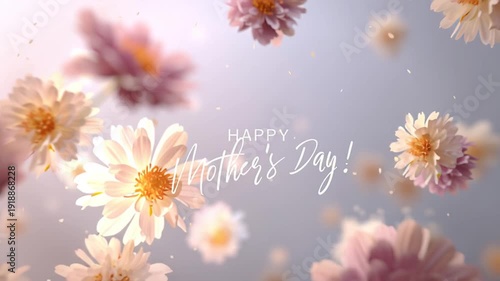 Colorful flowers float in the air for Mothers Day celebration with text wishing Happy Mothers Day