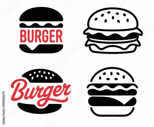 burger logo emblem, premium fast food badge design featuring a flame-grilled beef patty icon for restaurant branding and ranking levels.