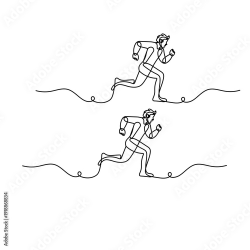 Single line drawing of a person running in outline style
