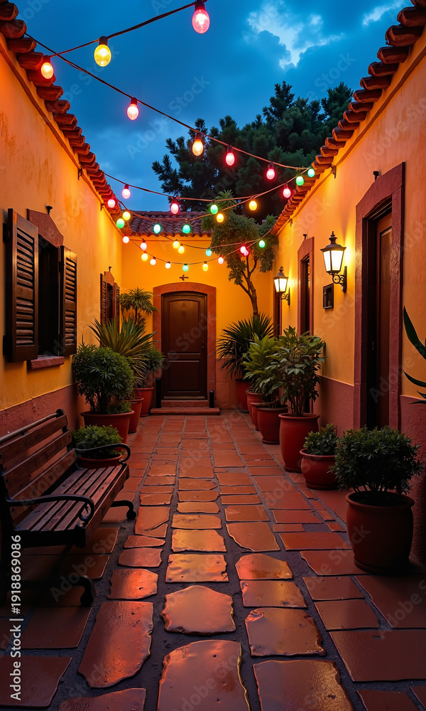 Fototapeta premium cozy courtyard in the evening