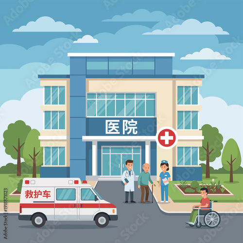 A contemporary hospital scene showcasing medical professionals attending to patients, highlighting the importance of healthcare and support in community wellness.