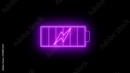 Fotografia A glowing purple battery icon with a lightning bolt symbol on a black background