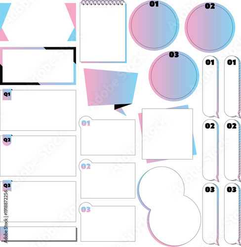 This simple business title frame features stylish accents and plenty of white space. It showcases a pink and light blue gradient.