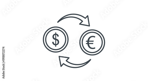 Icon illustrating the simple currency exchange process between the dollar and the euro symbols