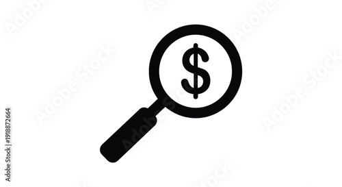 Magnifying glass icon focused on a dollar sign symbolizes searching for financial gain and investment opportunities
