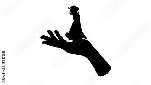 Silhouette of a Hand Holding a Small Woman