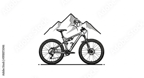 Mountain Bike Illustration with Mountains.