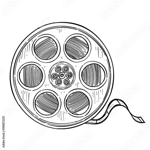 cinema movie film reel vector line art hand drawn illustration