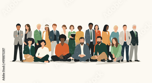 Diverse Group of Standing and Sitting Business People Illustration