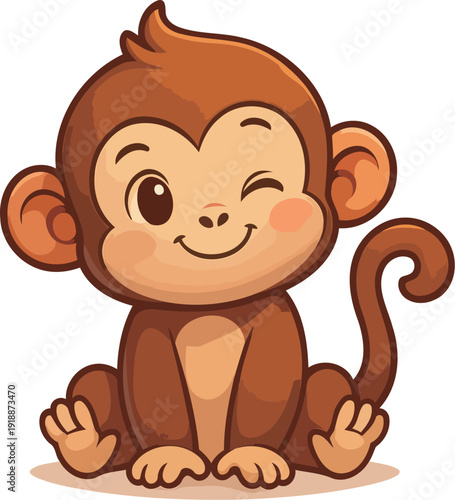 This cute monkey character winks playfully, embodying a sense of mischief and happiness. With its adorable expression, this image resonates the joyful spirit of childhood.