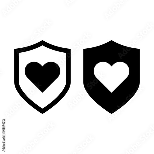 Healthcare symbol. shield and heart icon isolated on white background