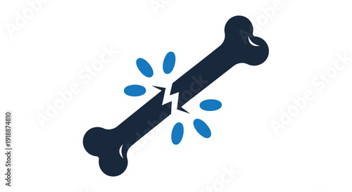 Simple dark blue graphic icon representing a painful fracture or broken bone injury concept