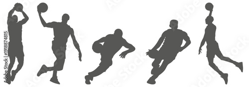 Basketball player silhouettes set in action poses 