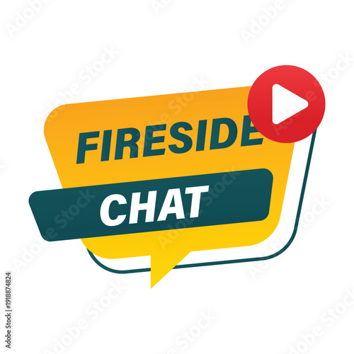 modern fireside chat banner badge for informal virtual interviews and online professional discussion panel events