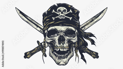 Skull with crossed swords illustration on white background